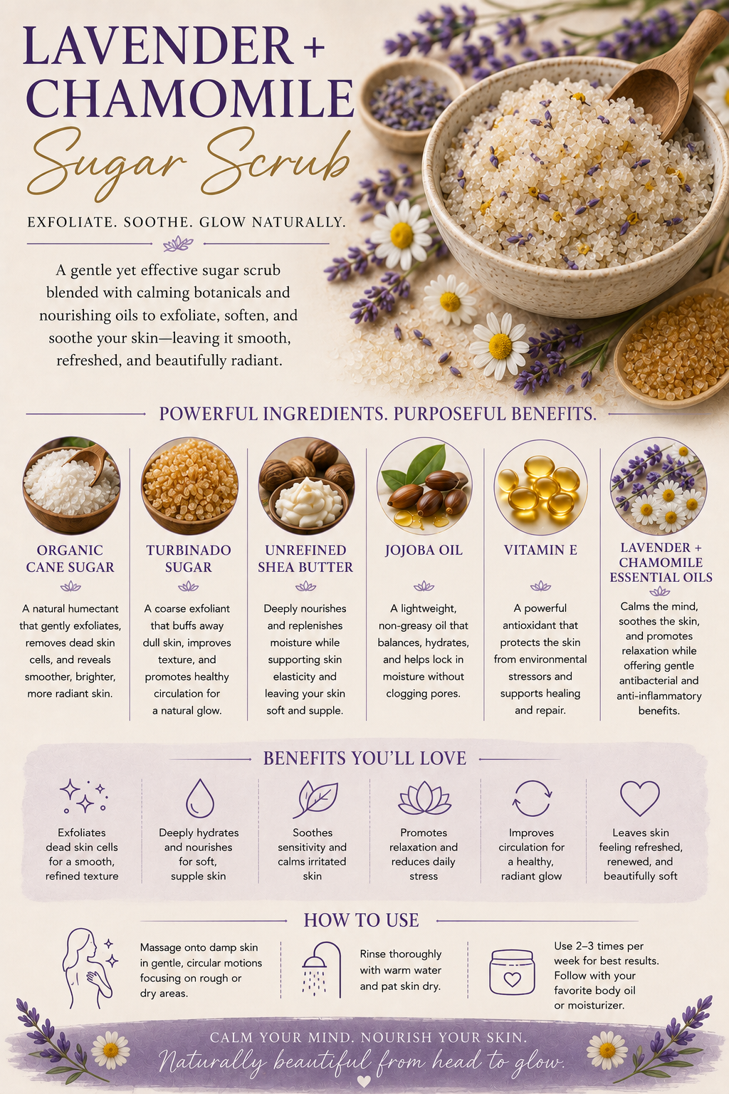 Lavender + Chamomile Exfoliating Sugar Scrub