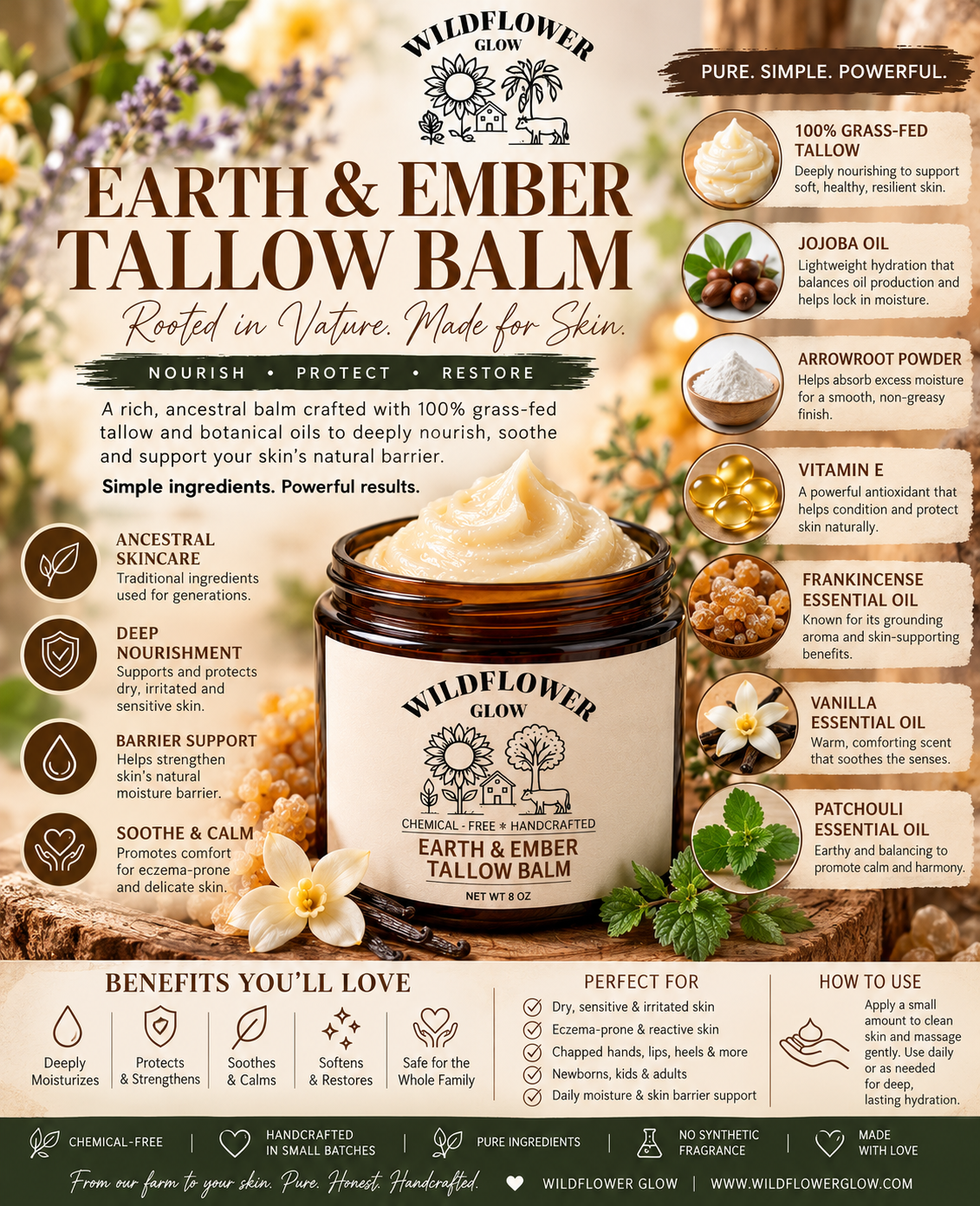 Earth & Ember Tallow Balm | Hydrating Face & Body Moisturizer