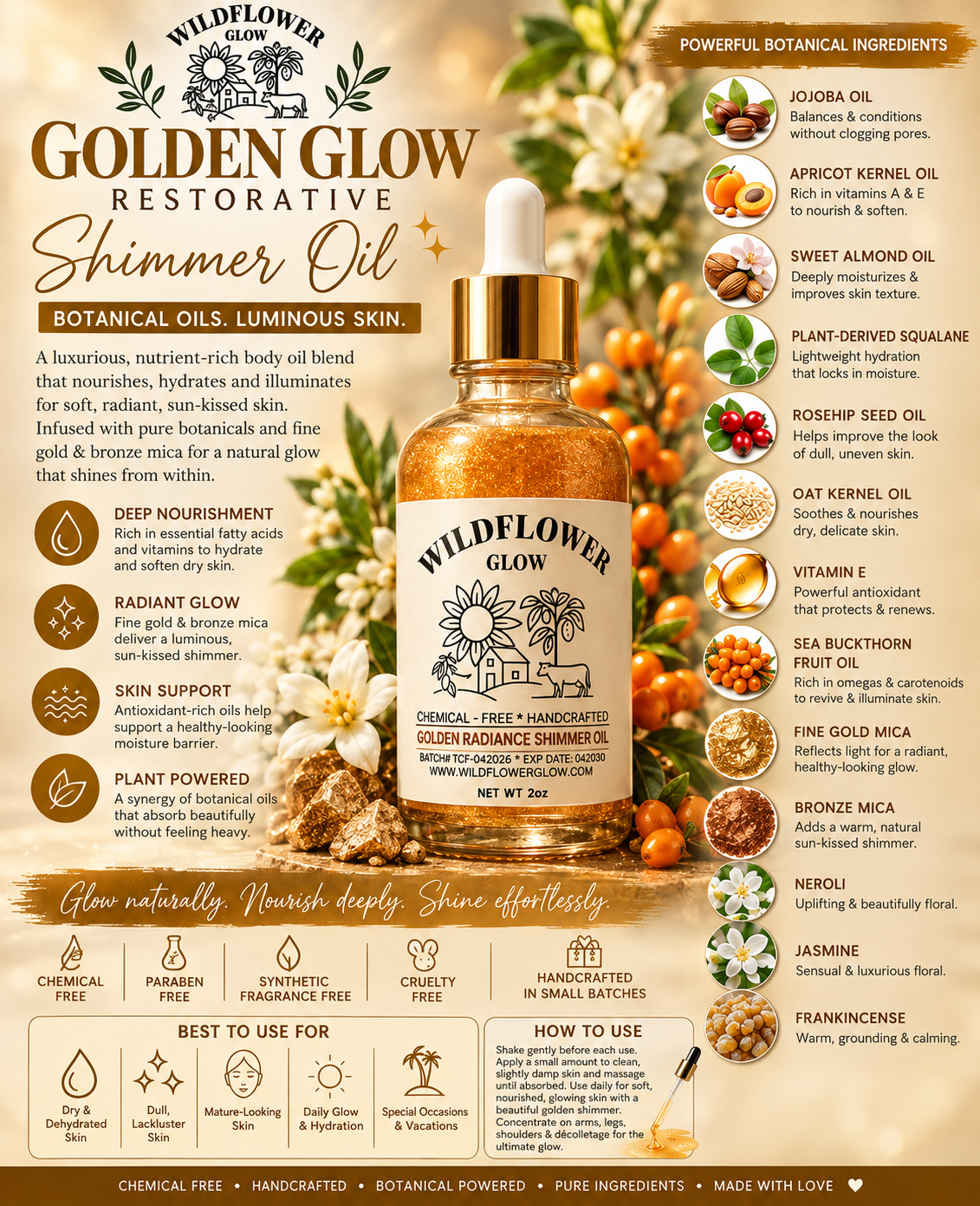 Gilded Glow Shimmering Body & Face Oil | Neroli, Jasmine & Rosehip Radiant Elixir