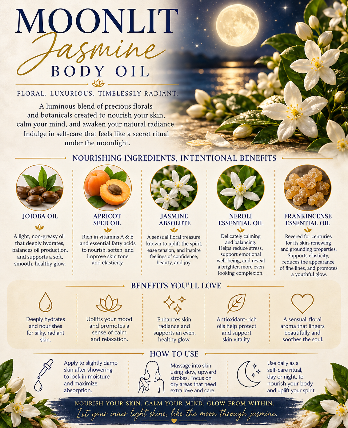 Moonlight Jasmine Body Oil | Neroli & Frankincense Rejuvenating Glow Elixir