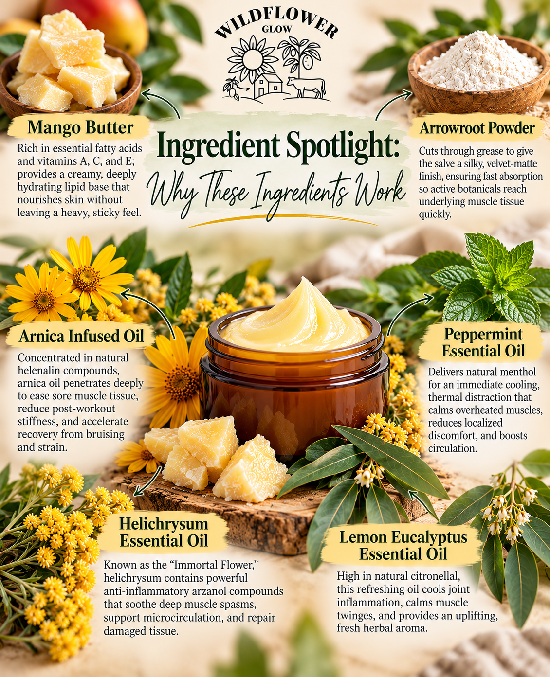 Deep Tissue + Muscle Recovery Mango Salve | Arnica & Helichrysum Recovery Balm