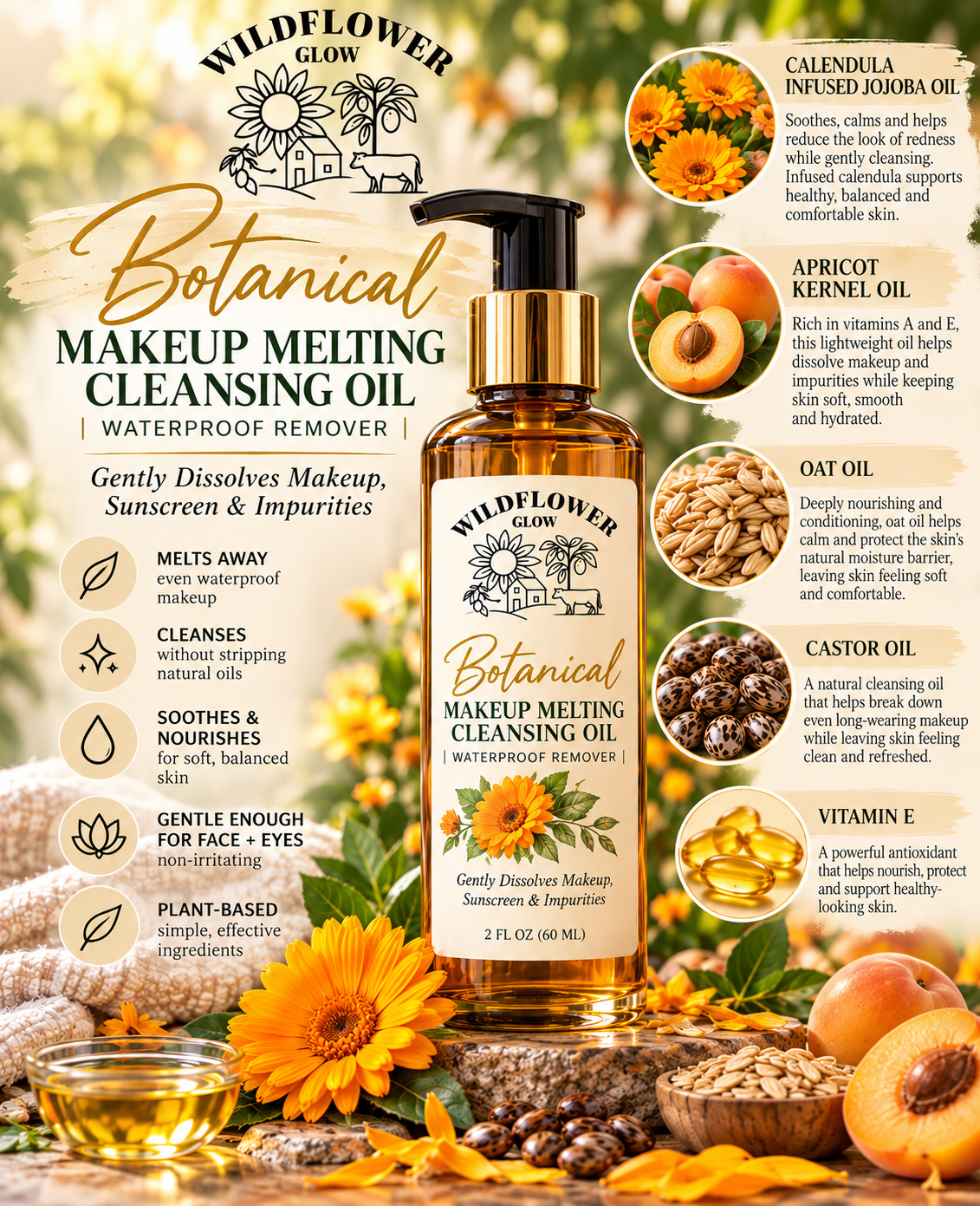 Botanical Makeup Melting Cleansing Oil | Waterproof Remover & Oat Barrier Shield