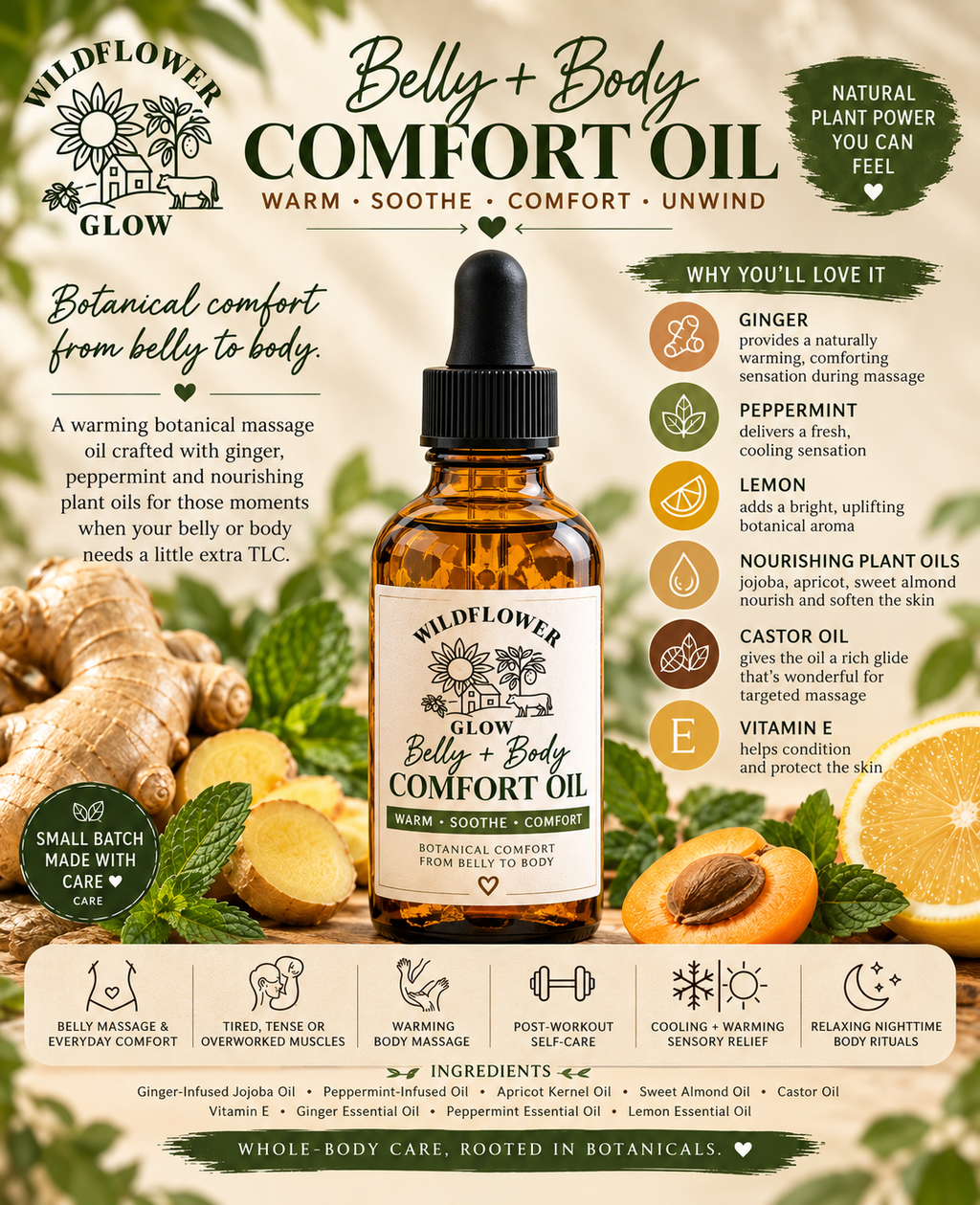 Belly + Body Comfort Oil | Soothing Ginger & Peppermint Serum