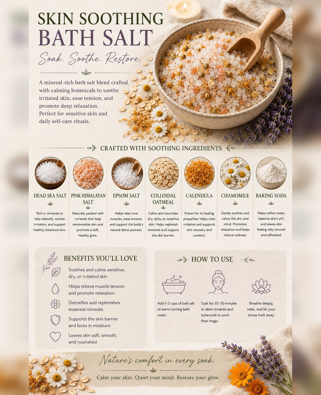 Skin Soothing Sugar Scrub & Mineral Bath Salt Duo | Colloidal Oatmeal & Dead Sea Salt Set